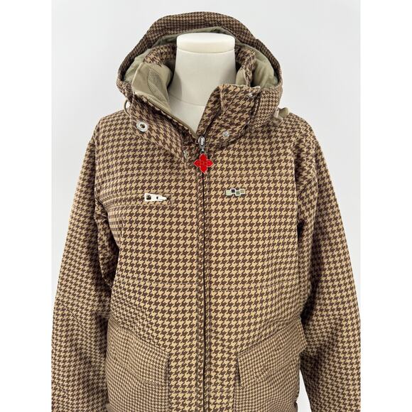 FourSquare Womens Snowboard Jacket Tan Brown Houndstooth Ski Winter NWOT 10K - Picture 2 of 8